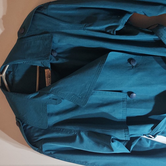 Vintage D'ALLAIRD'S teal full length trench coat. Size 12 - Picture 2 of 11